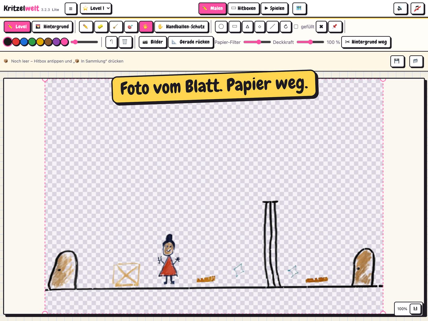 Foto vom gemalten Blatt, das Papier verschwindet